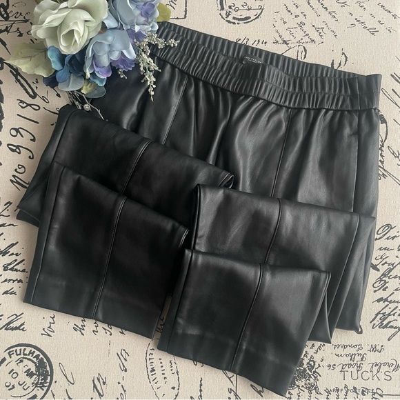 Ann Taylor Faux Leather Pull On Cinch Waist High Rise Ankle Pant - Picture 6 of 9
